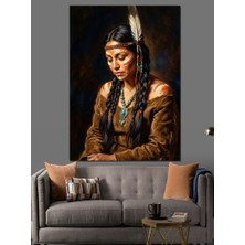 Karizma Tablo Geleneksel Kıyafetli Yerli Kadın Portresi Dekoratif Kanvas - Mdf Ahşap Tablo