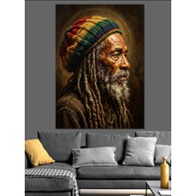 Tablomega Gökkuşağı Renginde Şapkalı Rastafari Adam Dekoratif Kanvas - Mdf Ahşap Tablo