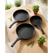 Airobazar %100 Döküm 3’lü Tava Seti, Uzun Ömürlü, Eşit Isı Dağılımı, Yapışmaz Yüzey, 20-24-28 cm