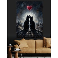 Karizma Tablo Dolunay Altında Öpüşen Iki Kedi Dekoratif Kanvas - Mdf Ahşap Tablo