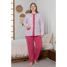 Farya Home X-Dreamy Büyük Beden Pamuklu Cepli Çiçekli Önden Düğmeli Pijama Takımı