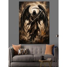 Karizma Tablo Kanatlı Azrail ve Tırpan Figürü Dekoratif Kanvas - Mdf Ahşap Tablo