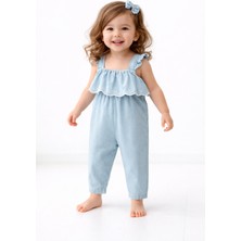 NoyNoy Baby Alessa %100 Pamuk Brode Detaylı Kot Tulum Kız Bebek Askılı Yazlık Bebek Tulum