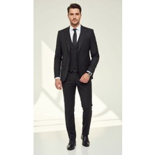 Plus Scorpion Erkek Slim Fit Takım Elbise Yelekli Modern Kesim Likralı Esnek Kumaş Kırışmaz Şık Düğün Davet Takımı