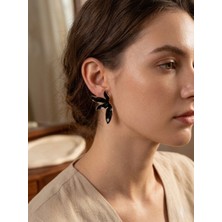 Siyah Yarım Çiçek Küpe