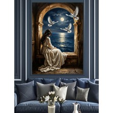 Karizma Tablo Mehtaplı Geceyi Izleyen Yalnız Kadın Dekoratif Kanvas - Mdf Ahşap Tablo