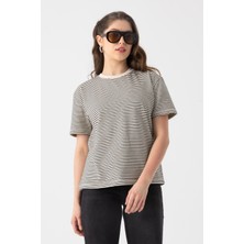 i8 Denim Kısa Kollu Çizgili T-Shirt