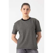 i8 Denim Kısa Kollu Çizgili T-Shirt