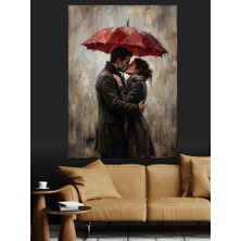 Karizma Tablo Şemsiye Altında Öpüşen Romantik Çift Dekoratif Kanvas - Mdf Ahşap Tablo