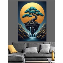 Karizma Tablo Havada Süzülen Bonsai Ağacı Şelale Dekoratif Kanvas - Mdf Ahşap Tablo