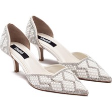 Dedos Kadın Kısa Topuklu Özel Taş Işlemeli Sivri Burun Gelinlik Abiye Ayakkabı 14325