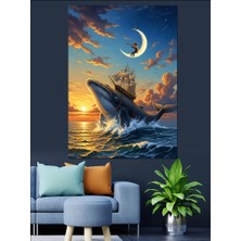 Karizma Tablo Balina Üzerinde Uçan Yelkenli Gemi Dekoratif Kanvas - Mdf Ahşap Tablo