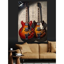 Karizma Tablo Ikiz Elektro Gitarlar Teknik Sanat Dekoratif Kanvas - Mdf Ahşap Tablo