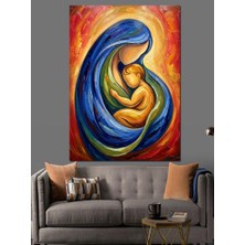 Karizma Tablo Mavi ve Turuncu Kutsal Anne Dekoratif Kanvas - Mdf Ahşap Tablo