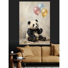 Karizma Tablo Balonlu ve Mutlu Oturan Panda Dekoratif Kanvas - Mdf Ahşap Tablo