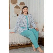 Farya Home X-Dreamy Büyük Beden Pamuklu Cepli Çiçekli Önden Düğmeli Pijama Takımı