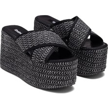 Dedos Kadın Yüksek Topuklu Hasır Detaylı Çapraz Platform Hafif Taban Terlik 18010