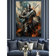 Karizma Tablo Zırhlı ve Kılıçlı Ortaçağ Şövalyesi Dekoratif Kanvas - Mdf Ahşap Tablo