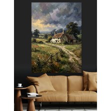 Karizma Tablo Uzaktaki Köy Evi Manzara Tablosu Dekoratif Kanvas - Mdf Ahşap Tablo