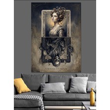 Karizma Tablo Iskambil Kağıdı Tarzı Kraliçe Portresi Dekoratif Kanvas - Mdf Ahşap Tablo
