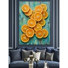 Karizma Tablo Dilimlenmiş Taze Portakallar ve Mavi Dekoratif Kanvas - Mdf Ahşap Tablo