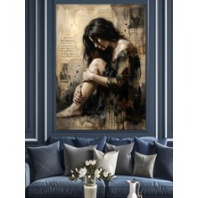 Karizma Tablo Gazete Fon Yalnız Oturan Hüzünlü Kadın  Dekoratif Kanvas - Mdf Ahşap Tablo