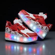 Rocky ❤️ LED Işıklı Kırmızı Patenli Çocuk Ayakkabı – Ortopedik Taban, Çift Kullanım (Spor & Paten)