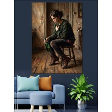 Karizma Tablo Içkisini Yudumlayan Hüzünlü Yalnız Kadın Dekoratif Kanvas - Mdf Ahşap Tablo