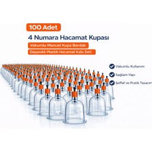 Oska Global 4 Numara Hacamat Kupası 100 Adet Vakumlu Manuel Kupa Bardak Dayanıklı Plastik Hacamat Kabı