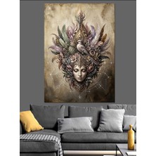 Karizma Tablo Kuşlarla Bezeli Mistik Kadın Yüzü Dekoratif Kanvas - Mdf Ahşap Tablo