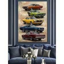 Karizma Tablo Üst Üste Dizilmiş Klasik Arabalar Dekoratif Kanvas - Mdf Ahşap Tablo