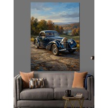 Karizma Tablo Dağ Yolunda Klasik Mavi Araba Dekoratif Kanvas - Mdf Ahşap Tablo