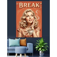 Karizma Tablo Kahve Molası Veren Şık Kadın Dekoratif Kanvas - Mdf Ahşap Tablo