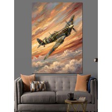 Karizma Tablo Bulutlar Üzerinde Uçan Savaş Uçağı Dekoratif Kanvas - Mdf Ahşap Tablo