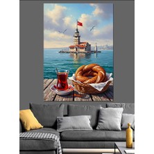 Karizma Tablo Istanbul Kız Kulesi Çay Simit Dekoratif Kanvas - Mdf Ahşap Tablo