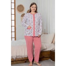 Farya Home X-Dreamy Büyük Beden Pamuklu Cepli Çiçekli Önden Düğmeli Pijama Takımı