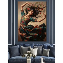 Karizma Tablo Dans Eden Rüzgarlı Elbiseli Kadın Dekoratif Kanvas - Mdf Ahşap Tablo