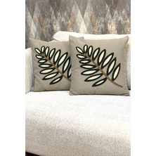 Zeora Home 2’li Dekoratif Pamuklu Kırlent Kılıfı Yaprak Desenli Modern Bohem Etnik Salon Çift Katlı Kumaş