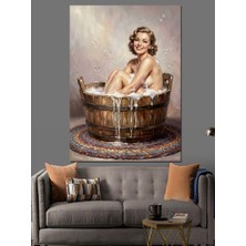 Karizma Tablo Ahşap Küvette Yıkanan Mutlu Kadın Dekoratif Kanvas - Mdf Ahşap Tablo