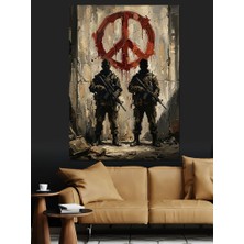 Karizma Tablo Barış Sembolü Önünde Iki Asker Dekoratif Kanvas - Mdf Ahşap Tablo
