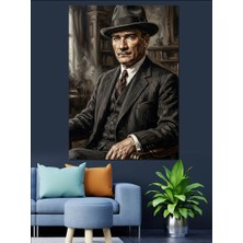 Karizma Tablo Atatürk Takım Elbiseli Karizmatik Portre Dekoratif Kanvas - Mdf Ahşap Tablo
