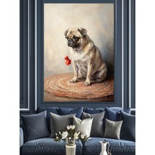 Karizma Tablo Halı Üzerinde Oturan Pug Köpek Dekoratif Kanvas - Mdf Ahşap Tablo