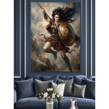 Karizma Tablo Elinde Kalkan Tutan Kadın Savaşçı Dekoratif Kanvas - Mdf Ahşap Tablo