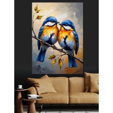 Karizma Tablo Dalda Yan Yana Iki Mavi Kuş Dekoratif Kanvas - Mdf Ahşap Tablo