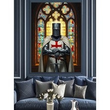 Karizma Tablo Kilisede Duran Zırhlı Tapınak Şövalyesi Dekoratif Kanvas - Mdf Ahşap Tablo