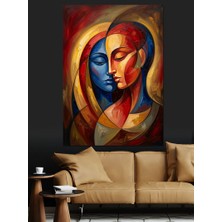 Karizma Tablo Parçalı Renkli Iki Yüz Portresi Dekoratif Kanvas - Mdf Ahşap Tablo