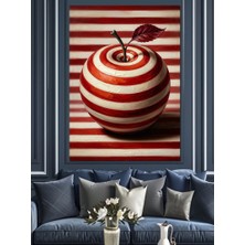Karizma Tablo Kırmızı Çizgili Modern Elma Tasarımı Dekoratif Kanvas - Mdf Ahşap Tablo