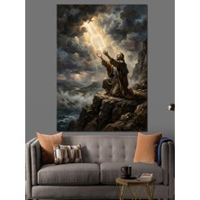Karizma Tablo Kayalıklarda Dua Eden Bilge Figürü Dekoratif Kanvas - Mdf Ahşap Tablo