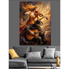 Karizma Tablo Keman Çalan ve Gitar Çalan Çift Dekoratif Kanvas - Mdf Ahşap Tablo