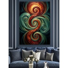 Karizma Tablo Turuncu ve Yeşil Sarmal Girdap Dekoratif Kanvas - Mdf Ahşap Tablo